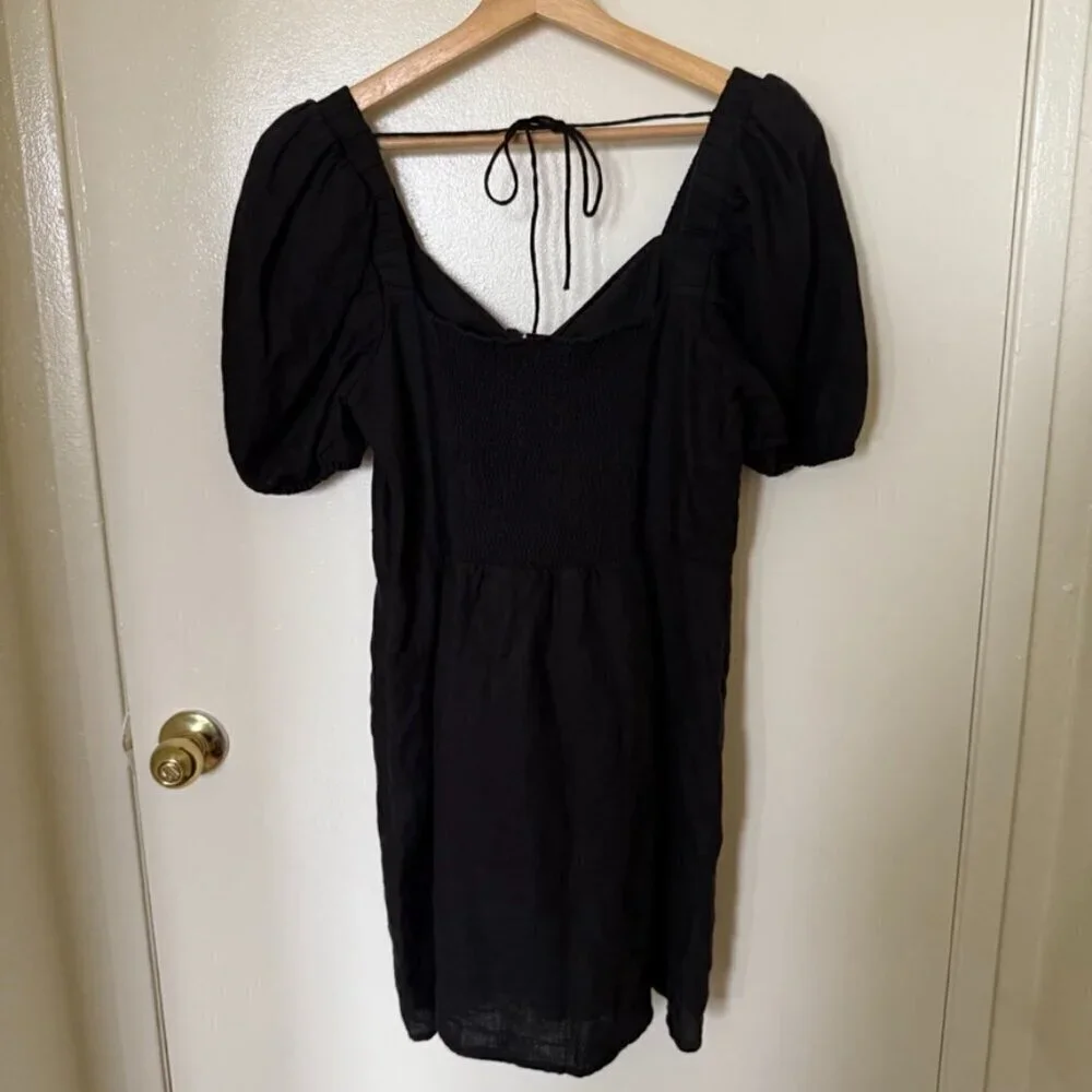 & Other Stories Black Bow Detail Linen Mini Dress US 12​​​​​